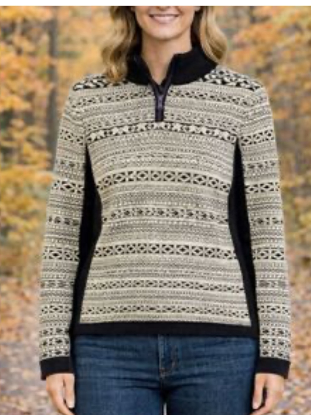 skyr Women’s Black & Cream Patterned Half-Zip Sweater m